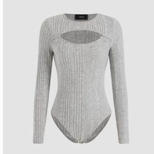 Grey/Gray Ribbed Solid Cutout Bodycon Bodysuit